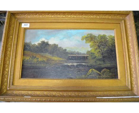 Charles Comber, Pair, Oil on Board, Dutch style skating scenes, A Linton, Landscape with bridge, Oil on board 24cm X 44cm, un