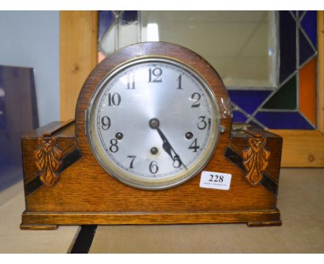 Oak cased triple train mantel clock