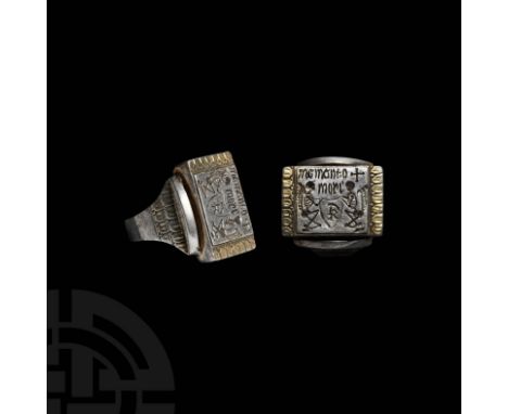 18th-19th century AD. A silver ring with D-section hoop, expanding at the shoulders to stepped D-shaped terminals, rectangula