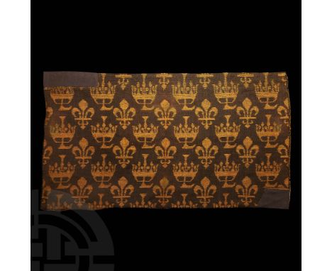 Late 14th century AD. A rectangular section of a medieval tapestry, missing two corner sections: Haut de lice, Semis of yello