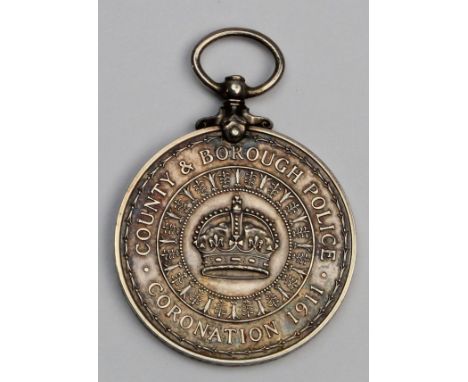 Coronation Medal 1911 (silver) County & Borough Police reverse, named PC A S Wilkinson, Portsmouth 12 Years'.   GVF