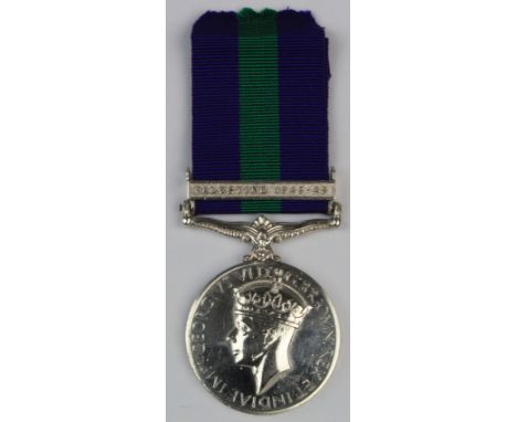 GSM GVI with Palestine 1945-48 clasp, named FC.13282 Pte K Keathtbetse A.P.C.  (African Pioneer Corps). With copy medal roll.