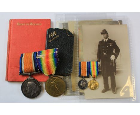 BWM & Victory medals to HD SCHL MR F G Turner RN comes with miniatures five post card portrait photos 1916 diary etc., served