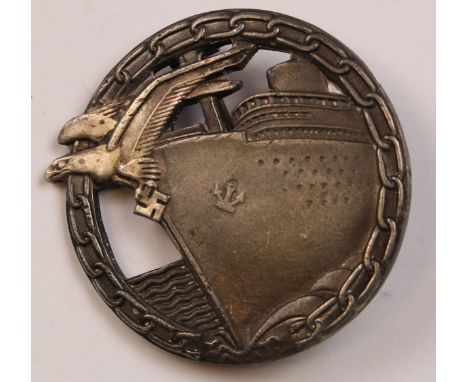 German WW2 Kregs Marine Naval blockade runners war badge maker marked   