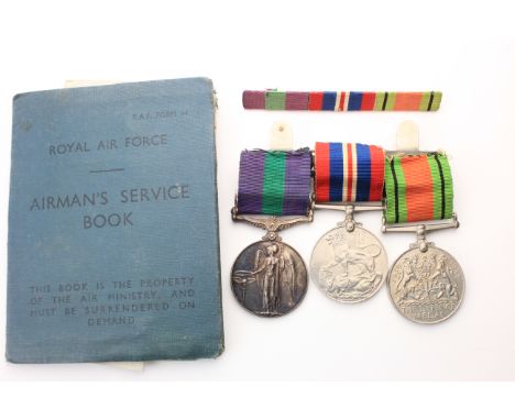 Group mounted as worn to 532521 F.Sgt G E Shearman RAF. Defence & War Medals, GSM GVI with Palestine 1945-48 clasp, plus his 