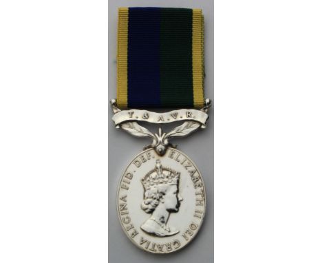 Efficiency Medal QE2 with T & A.V.R. clasp, named to 22055262 Sgt K D Danby RCT.   Small edge bump and small marks to obverse