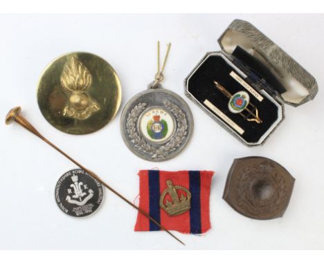 Royal Engineers Badges Warrant Officer Arm Badge, 2 Medallions, Tie pin -Cap Badge Stamp, Collar Badge Plaque & WW1 Button Ha