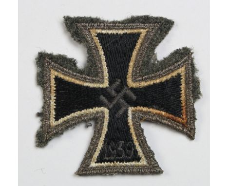 German WW2 Iron Cross 1st class scarce cloth version, removed from tunic, nice item,    GVF