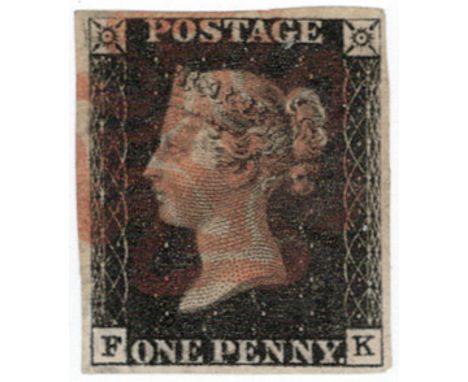 GB - 1840 Penny Black Plate 5 (F-K).  Four good margins, no faults.  Fine used, cat £350
