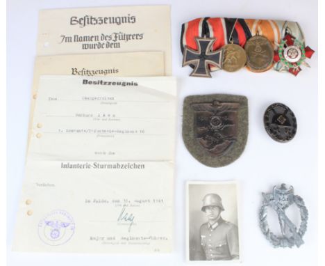 German / Bulgarian WW2 group to Obergefreiten Gerhard Iken 1/Jnf.Rgt.16. Medals - Iron Cross 2nd Class + Certificate, 1 Octob