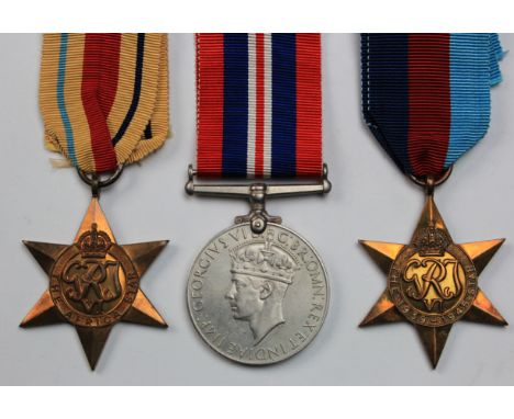 WW2 Casualty MID group to Gunner J W Parkinson Royal Artillery consisting 1939-45 Star, Africa Star and War medals.  MID cert