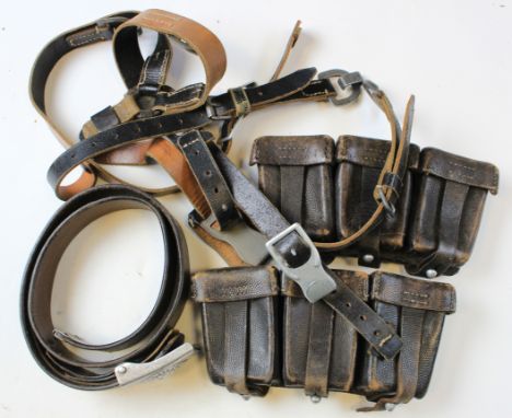 German WW2 Army belt with pair of ammo pouches and set of Y straps 1942 dated   