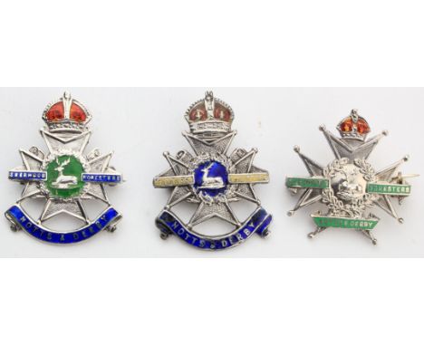 Notts. & Derby Regt. (3) silver & enamel sweetheart badges - 2 marked "Sterling" and 1 hallmarked for Birmingham 1915 (ex Cli
