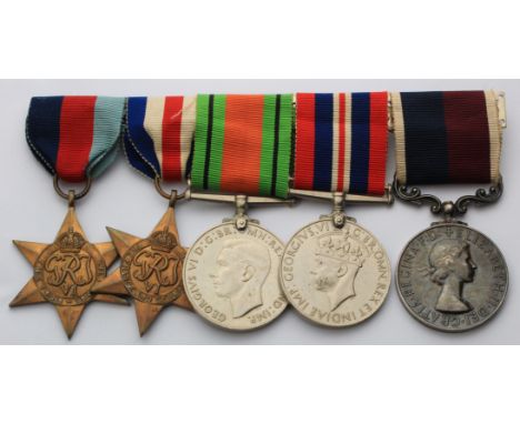 RAF group mounted as worn to 1530263 Snr Tech K Webster RAF. 1939-45 Star, France & German Star, Defence & War Medals, RAF LS