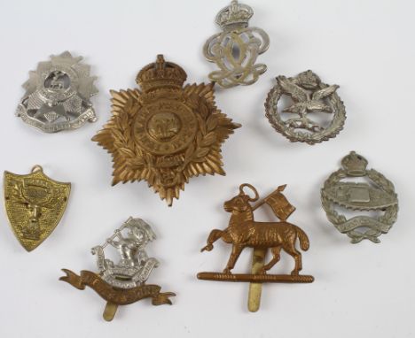 Badges: WW2 Army Air Corps, Royal Tank Regiment, Royal Marines, Duke of Wellington's West Riding Regt, Beds & Herts Regt, Que