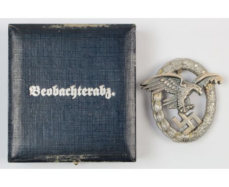 German WW2 Luftwaffe Pilots Badge, cased. Maker marked 'JMME & Sohn Berlin'.