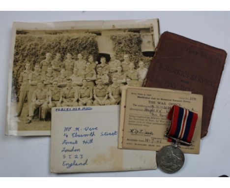 WW2 soldiers service documents medal photo etc., to 14942635 Pte K F Vere Royal Signals  