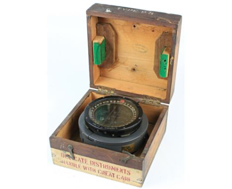 WW2 RAF Lancaster Bomber type P 8 Compass No 87686 H, in its wooden case, A/M stamped '6A/0.726'. 