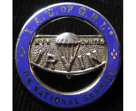 Badge - (WW2)  Irvin Air Chutes, On National Service, I.A.C. of G.B. Ltd., badge No. 97.  Made in Birmingham 
