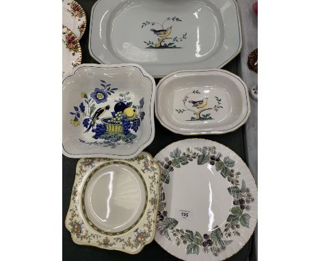 A LARGE SPODE 'QUEENS BIRD' PLATTER AND BOWL, CCOPELAND SPODE 'BLUE BIRD' BOWL - CHIP TO BASE PLUS TWO PLATES 