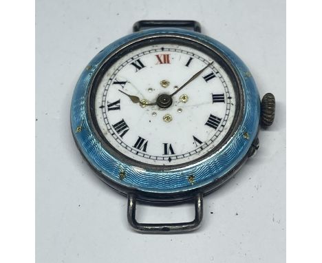 A .925 SILVER &amp; ENAMEL TRENCH STYLE WRIST WATCH A/F FACE AND NO GLASS 