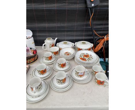 A MEAKIN STUDIO PART COMPLETE DINNER SERVICE TO INCLUDE SIX TRIOS, BOWLS, TUREENS AND A TEA POT ETC 