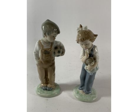 TWO NAO BOY &amp; GIRL FIGURES - ONE WITH A FOOTBALL 