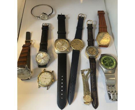 TEN VARIOUS WRIST WATCHES TO IONCLUDE CODOSA, ROTARY, FOSSIL, TIMEX ETC 