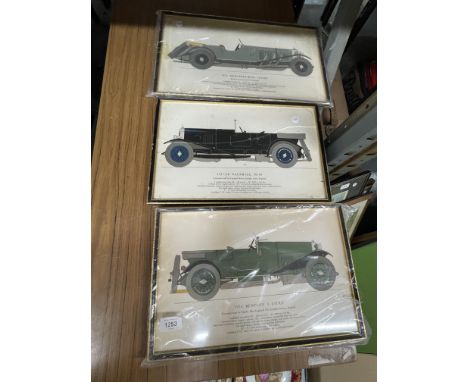 THREE FRAMED PRINTS OF VINTAGE CARS - 1926 BENTLEY 3 LITRE', 1927/28 VAUXHALL 30/98' AND '1928 MERCEDES-BENZ 36/220S' 42CM X 