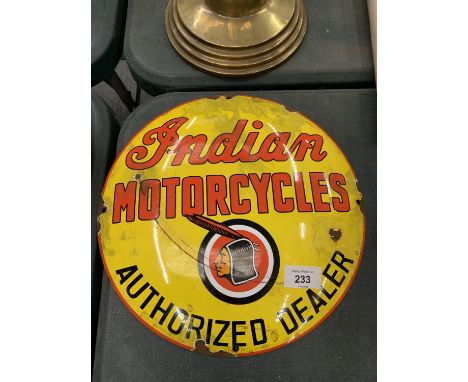 AN ENAMEL 'INDIAN MOTORCYCLES' SIGN, DIAMETER 30CM 