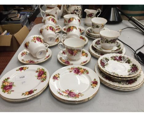 A QUANTITY OF TEAWARE TO INCLUDE ROYAL IMPERIAL CUPS, SAUCERS AND CREAM JUG, PLUS COUNTRY ROSE STYLE CUPS, SAUCERS, SIDE PLAT