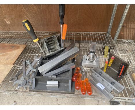 AN ASSORTMENT OF TOOLS TO INCLUDE SPANNERS AND SCREW DRIVERS ETC 