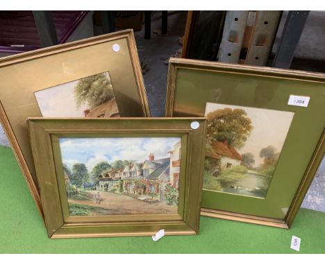 THREE FRAMED RURAL WATERCOLOURS, ONE TITLED 'IN SHAKESPEARE'S COUNTRY - SHOTTERY AND SIGNED R W A BURGESS 1920 