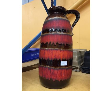 A VINTAGE RED AND BROWN WEST GERMAN FAT LAVA VASE 