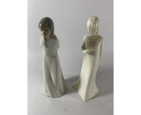 TWO LADY FIGURES TO INCLUDE A ROYAL WORCESTER MOMENTS WITH LOVE FIGURE 