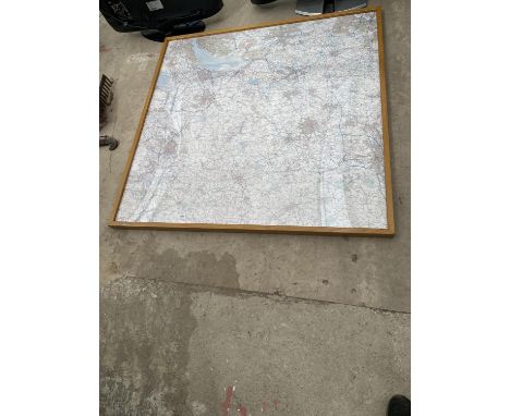 A LARGE FRAMED ORDNANCE SURVEY MAP OF CHESHIRE, 51" SQUARE 