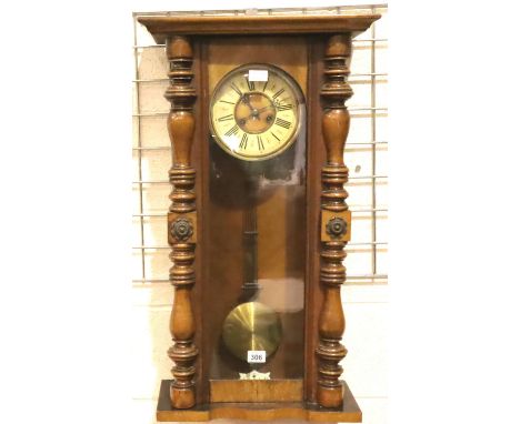 Large walnut cased Vienna type chiming wall clock, H: 80 cm. Not available for in-house P&amp;P, contact Paul O'Hea at Mailbo