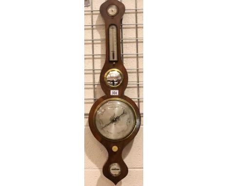 19th Century rosewood framed aneroid barometer thermometer, H: 95 cm. Not available for in-house P&amp;P, contact Paul O'Hea 