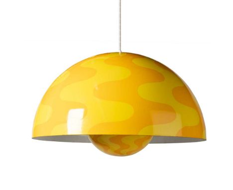Verner Panton (Danish 1926-1998) for Louis Poulsen Flowerpot Pendant Light enamelled metal, in two tone yellow colourway(50cm