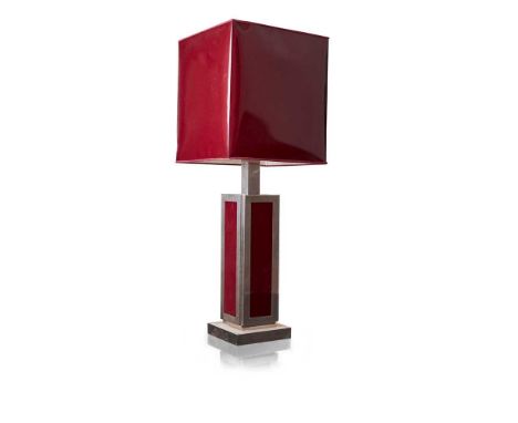 French School Table Lamp, 1970s steel and plum lacquer