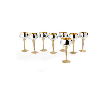 § Stuart Devlin A.O. C.M.G. (Australian/British 1931-2018) Set of Eight Wine Stemmed Goblets, 1969 1969, the bowls with gilt 