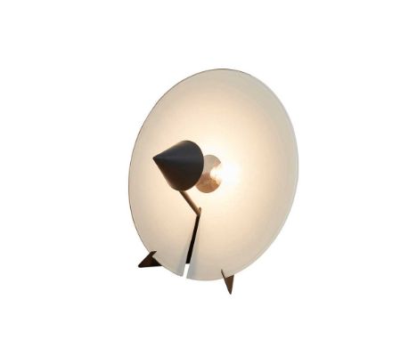 Mazzega of Italy Table Light, 1980s labelled 'Mazzega Murano Made in Italy', black metal with opaque glass disc