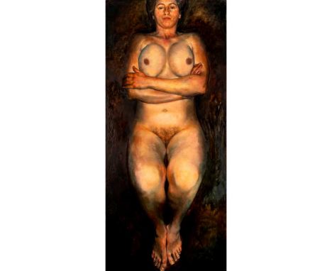 § Victoria Russell (British 1962-) Theresa, 1996 inscribed to label (to reverse), oil on canvas(202cm x 89.5cm (79.75in x 39.