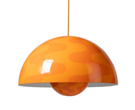 Verner Panton (Danish 1926-1998) for Louis Poulsen Flowerpot Pendant Light, 1971 enamelled metal, in two tone orange colourwa