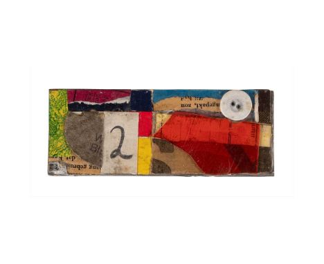 § Bryan Ingham (British 1936-1997)  Button, 1983 with studio stamp (on the backboard), collage on board(12cm x 4.5cm (4.75in 
