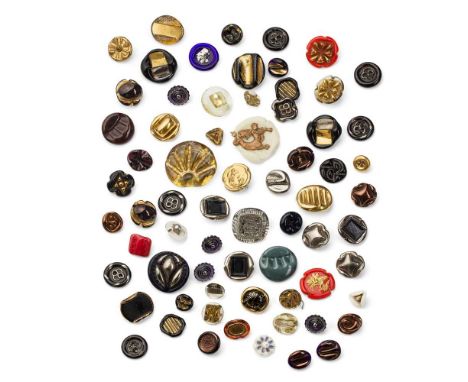 § Dame Lucie Rie D.B.E. (British 1902-1995) (Attributed to) for Bimini 68 Buttons pressed glass, some with brass Bimini backs