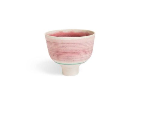 § Dame Lucie Rie D.B.E. (British 1902-1995) Footed Bowl, c.1979 impressed artist's seal, porcelain, inlaid pink lines, with t