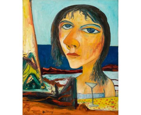 § John Bellany C.B.E., R.A. (British 1942-2013)  Portrait of Girl with Glass signed (lower left), oil on canvas(60.5cm x 50cm