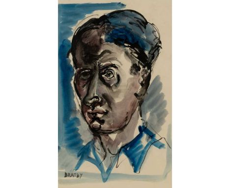 § John Bratby (British 1928-1992) Portrait of John Minton signed (lower left), ink and watercolour on paper(38.5cm x 23.5cm (