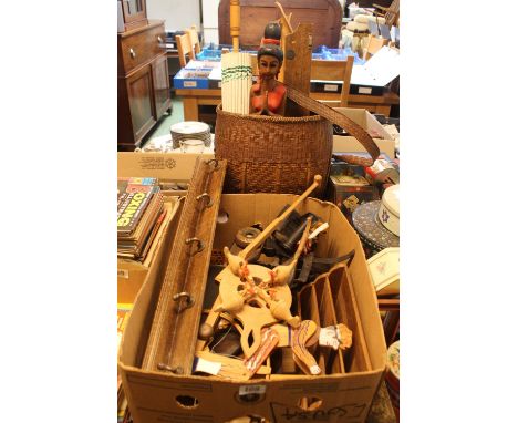 Collection of assorted Ethnographic and bygone items inc. Weighing scales, Cane basket etc 